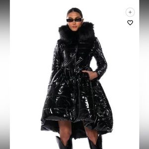 Akira azalea wang on the town patent peplum puffer in black